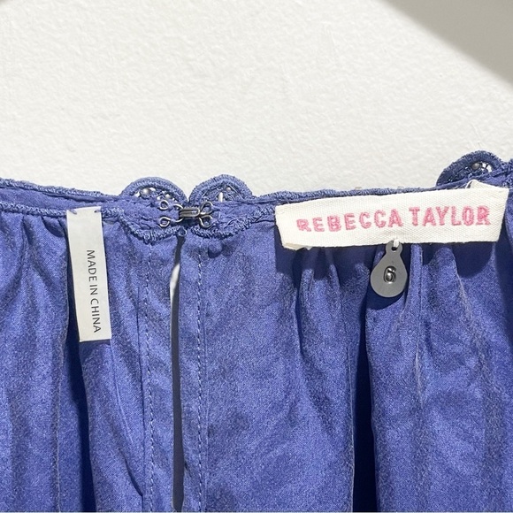 REBECCA TAYLOR Women’s Blue Silk Pleated Jeweled Embellished Neck Blouse Size 6 - Picture 6 of 10